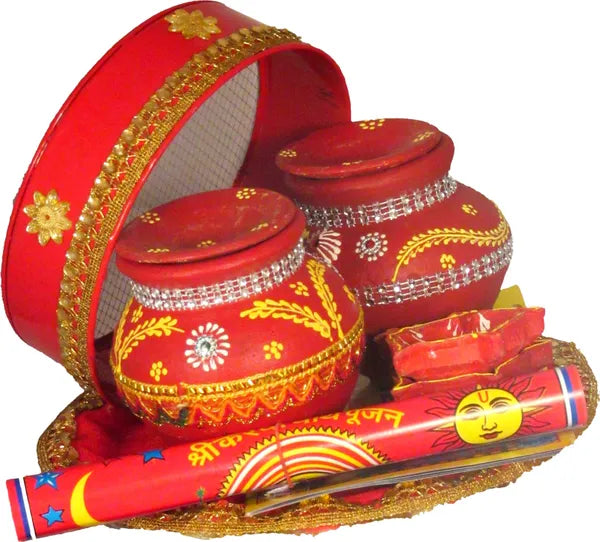 Karwa Chauth And Ahoi Thali Set With Full Size Chunni Silver Plated (13 Pieces, Multicolor)