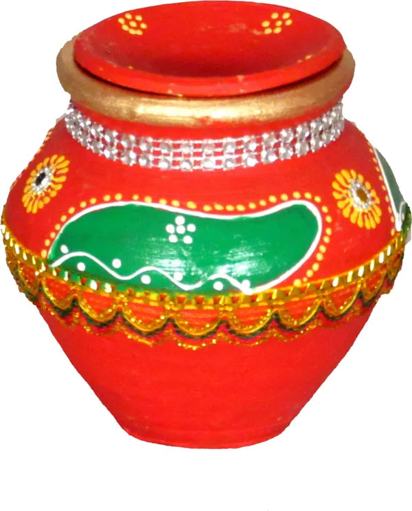 12 Inch Terracotta Karwa Chauth Thali And Ahoi Ashtami Thali For Pooja Terracotta (19 Pieces, Red, Multicolor)