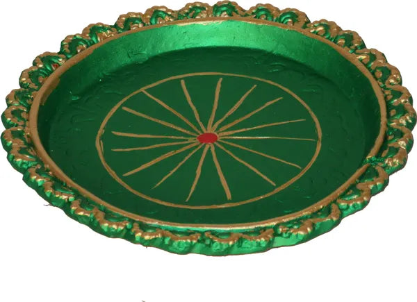 6 Inch Terracotta Karwa Chauth Thali With Karwa And Glass For Pooja Terracotta (7 Pieces, Multicolor, Multicolor)