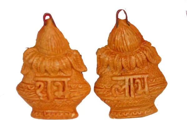 Handmade Terracotta Shubh Labh Wall Hanging For Home Decor Decorative Showpiece - 5 Cm (Terracotta, Orange)