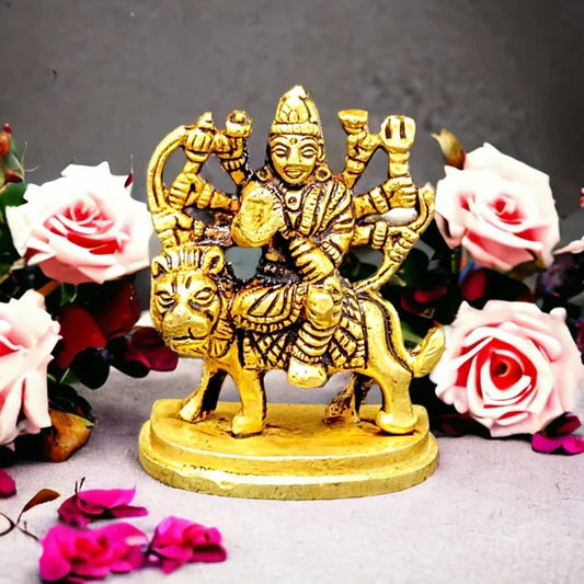 SUNINOW Suninow Brass Durga maa idol for home and office Decorative Showpiece - 8 cm (Brass, Gold)