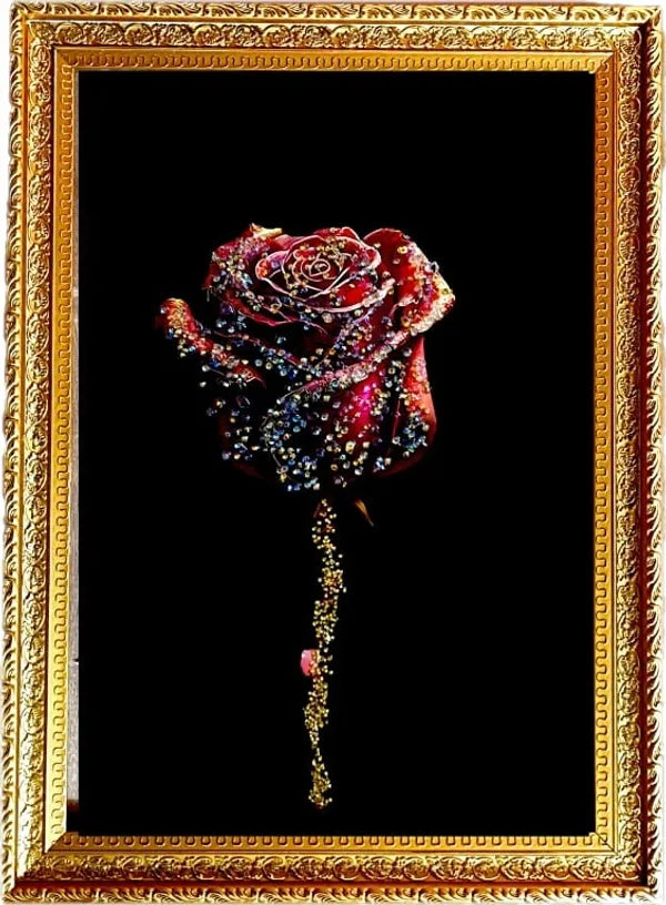 SUNINOW Crystal Red rose painting for wall deoration Embossed 18 inch x 12 inch Painting (With Frame)