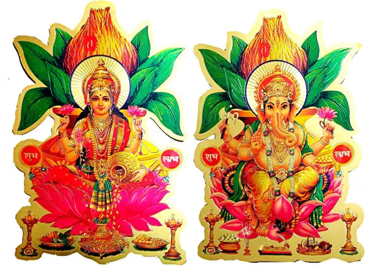 20.32 Cm Laxmi Ganesh Shubh Labh Wall Sticker Self Adhesive Sticker (Pack Of 2)