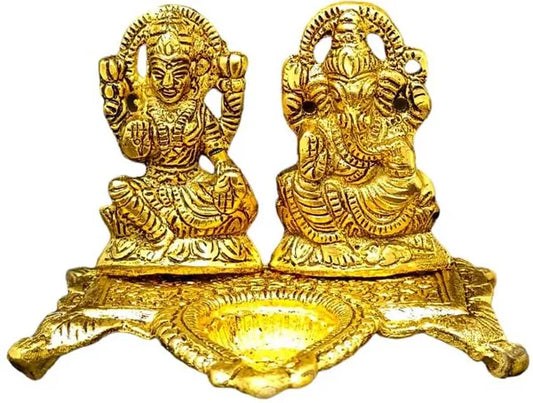 SUNINOW Suninow Metal Laxmi Ganesh Idol Decorative Showpiece - 13 cm (Metal, Gold)