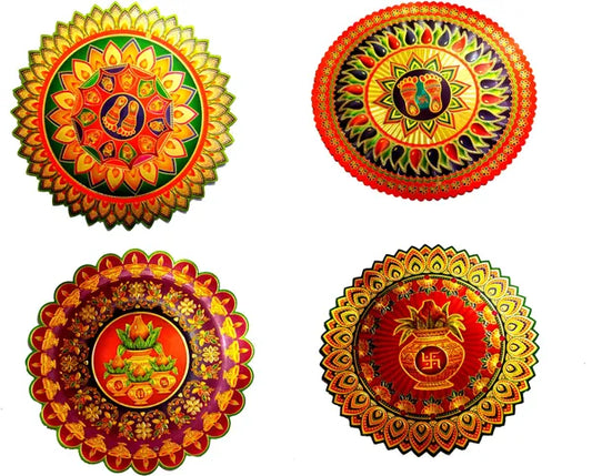 22.86 Cm Gold Foil Embossed Rangoli Design Self Adhesive Sticker (Pack Of 8)