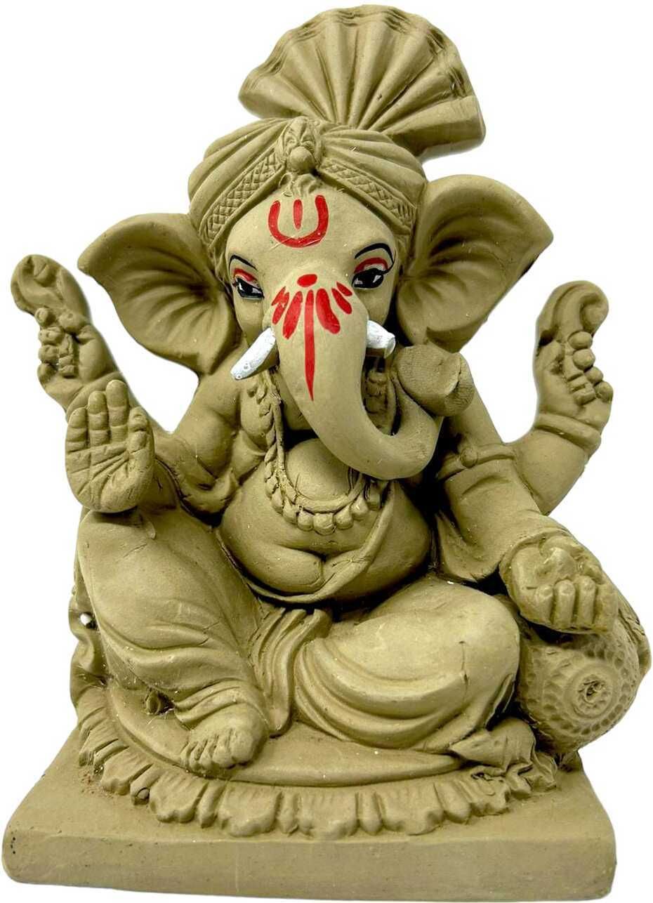 Suninow Eco Friendly Clay Ganesh Idol for Ganesh Chaturthi – 6.7 Inch