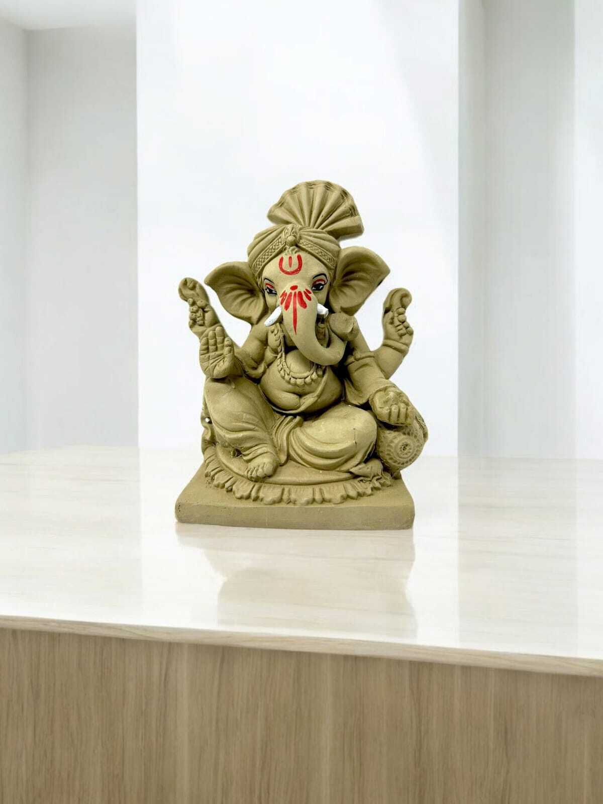 Suninow Eco Friendly Clay Ganesh Idol for Ganesh Chaturthi – 6.7 Inch