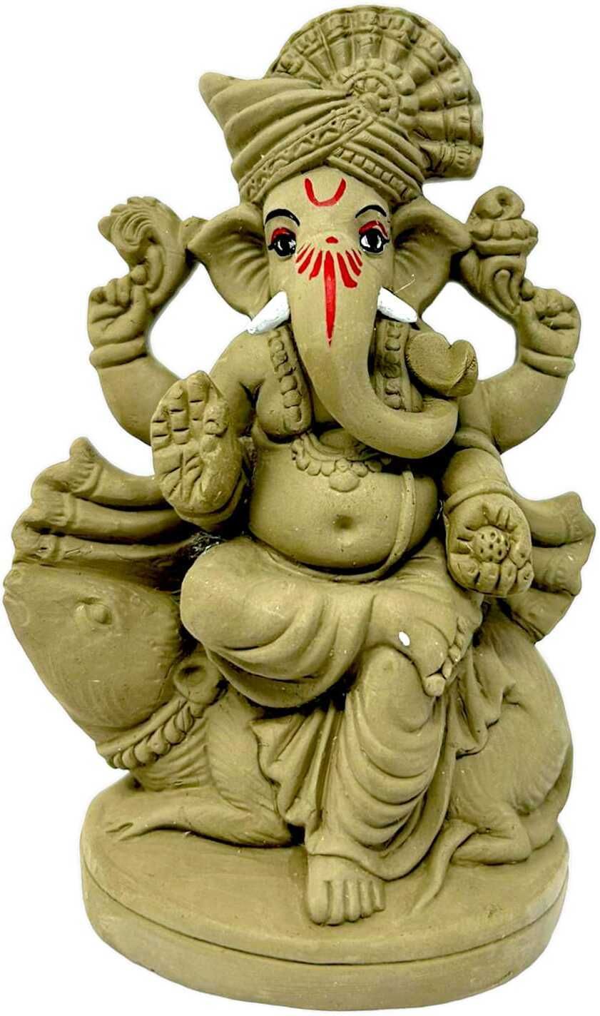 Suninow Eco Friendly Clay Ganesh Idol for Ganesh Chaturthi – 7.1 Inch
