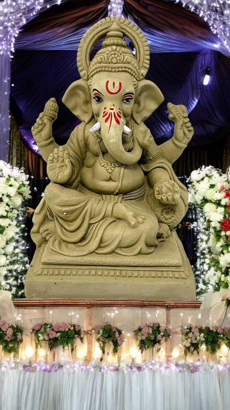 Suninow Eco Friendly Clay Ganesh Idol for Ganesh Chaturthi – 8.3 Inch