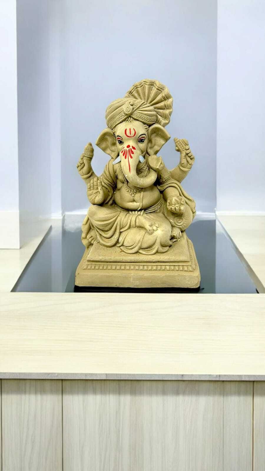 Suninow Eco Friendly Clay Ganesh Idol for Ganesh Chaturthi – 8.7 Inch