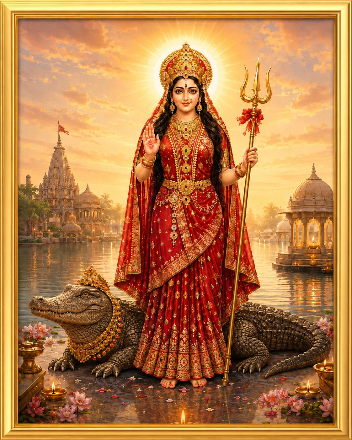 Khodiyar Maa Gold Religious Frame for Pooja Room — 33x24 cm