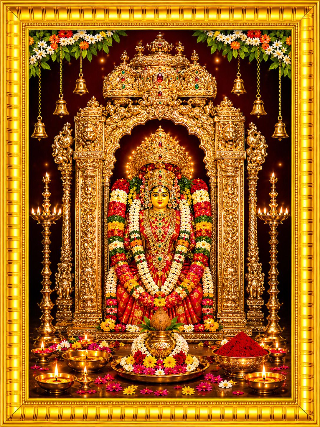 Maa Kanaka Durga Ji | Devi Amman Wall Painting — 24x19 cm