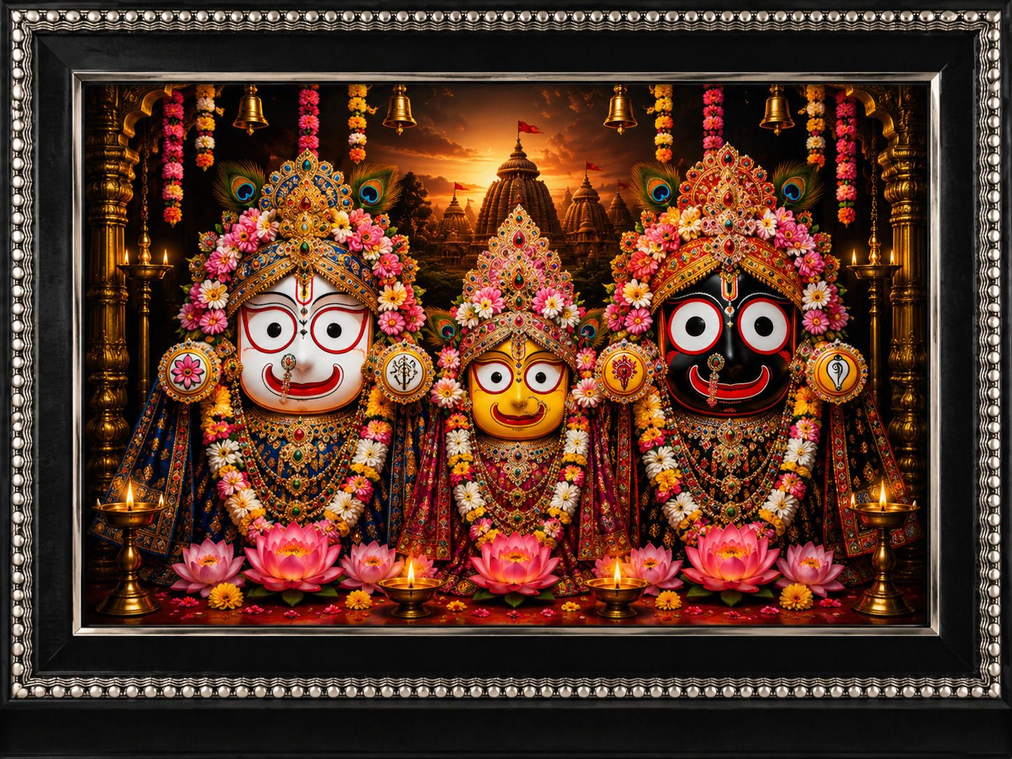 Jagannath Balabhadra Subhadra Framed Wall Photo — 24x19 cm