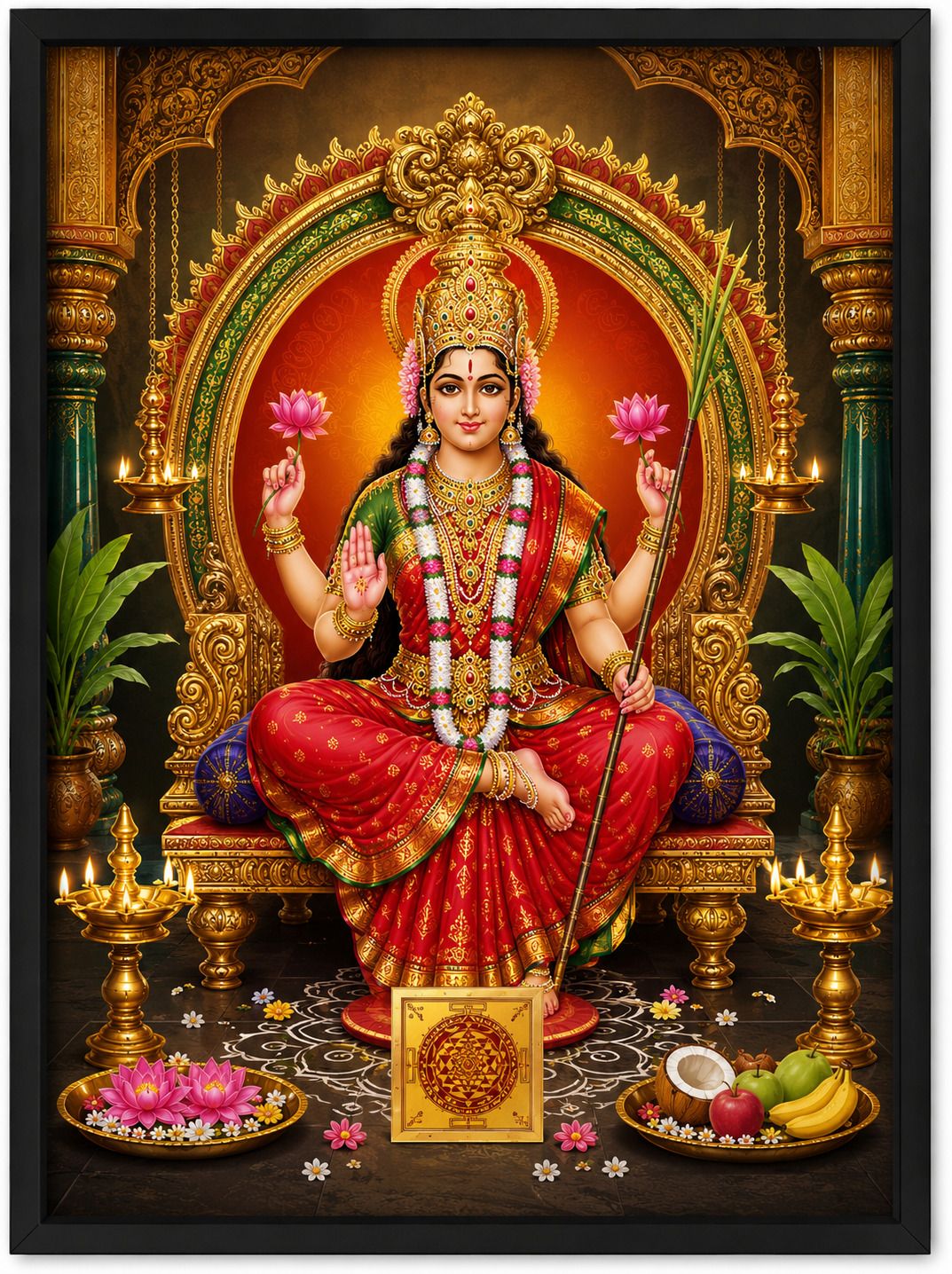 Lalita Tripura Sundari Maa Black Frame — 24x19 cm