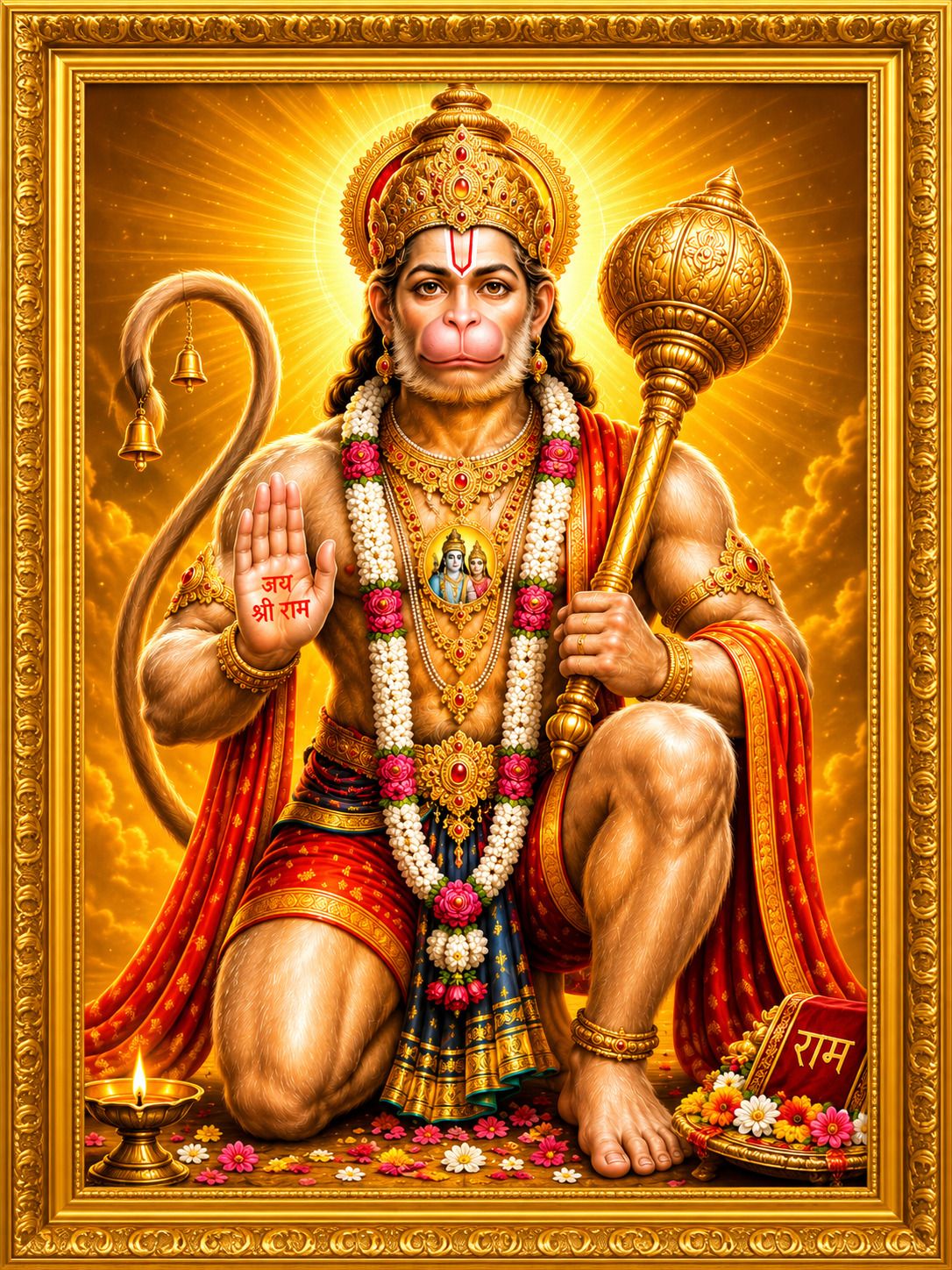 Lord Hanuman Ji Golden Frame Wall Photo — 24x19 cm