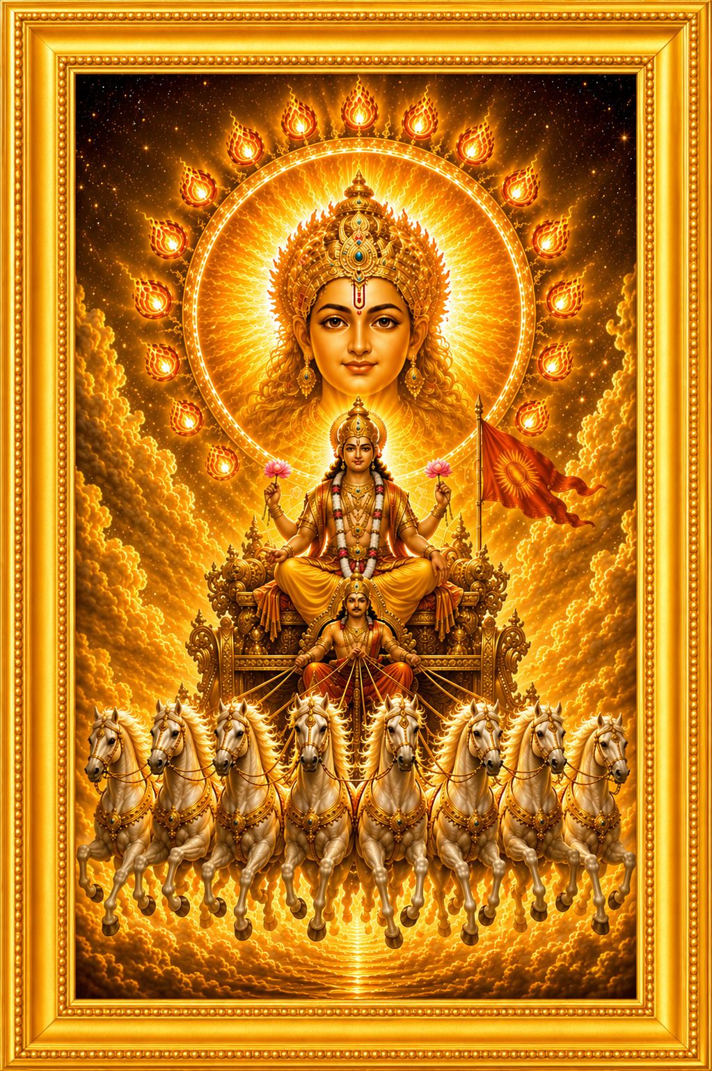 Surya Dev Wall Photo Frame | Lord Surya Narayan 7 Horses — 24x19 cm