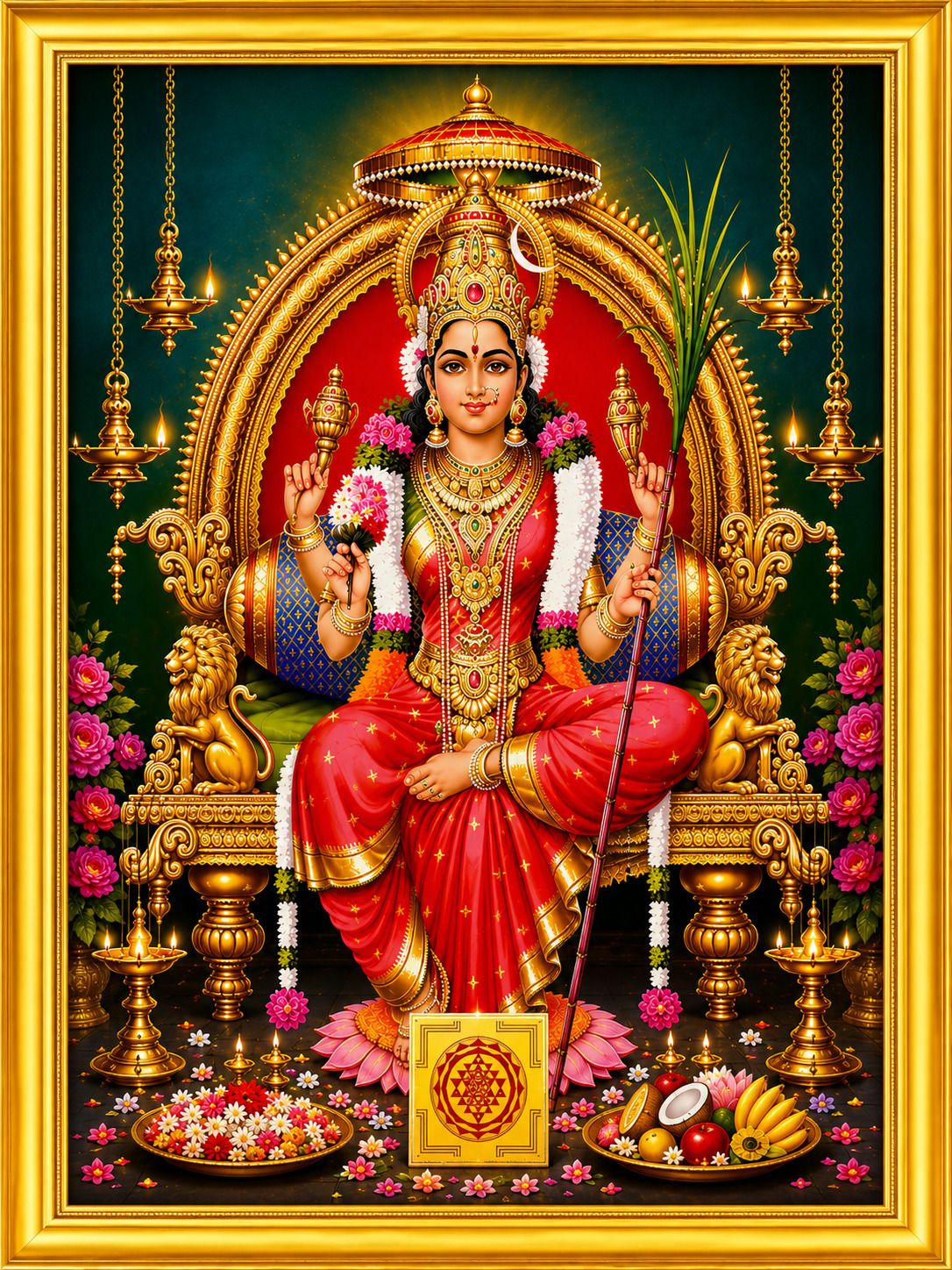 Lalita Tripura Sundari Maa Golden Frame — 24x19 cm
