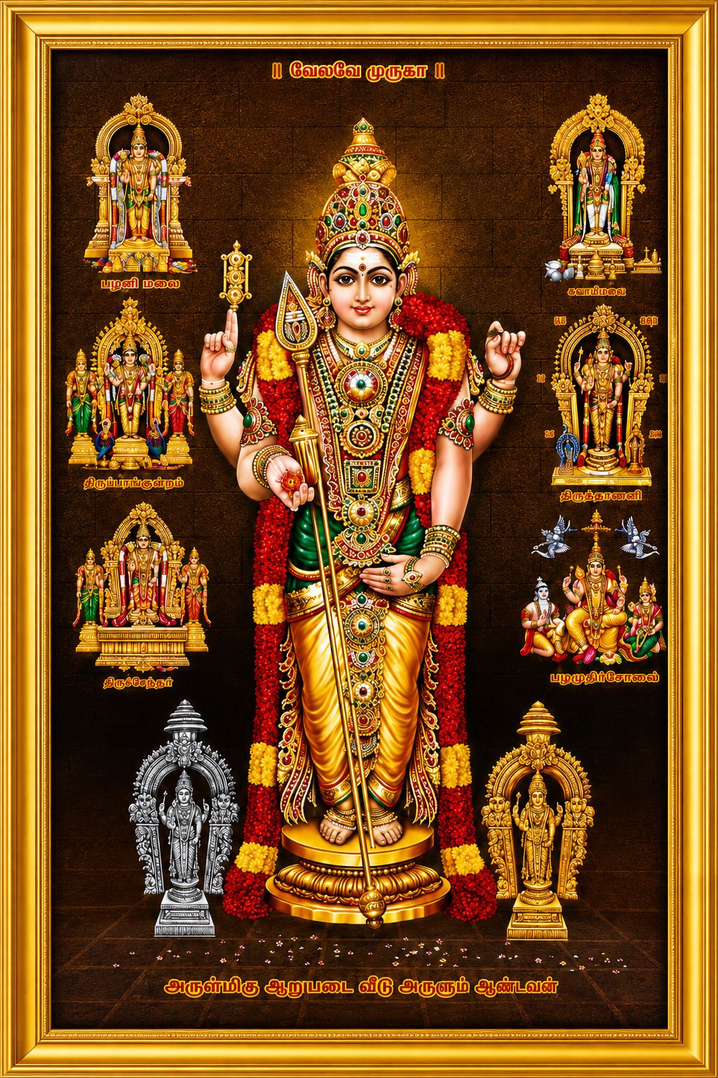 Lord Murugan / Kartikeya Swami Arupadai Veedu Religious Photo Frame — 24x19 cm (2)