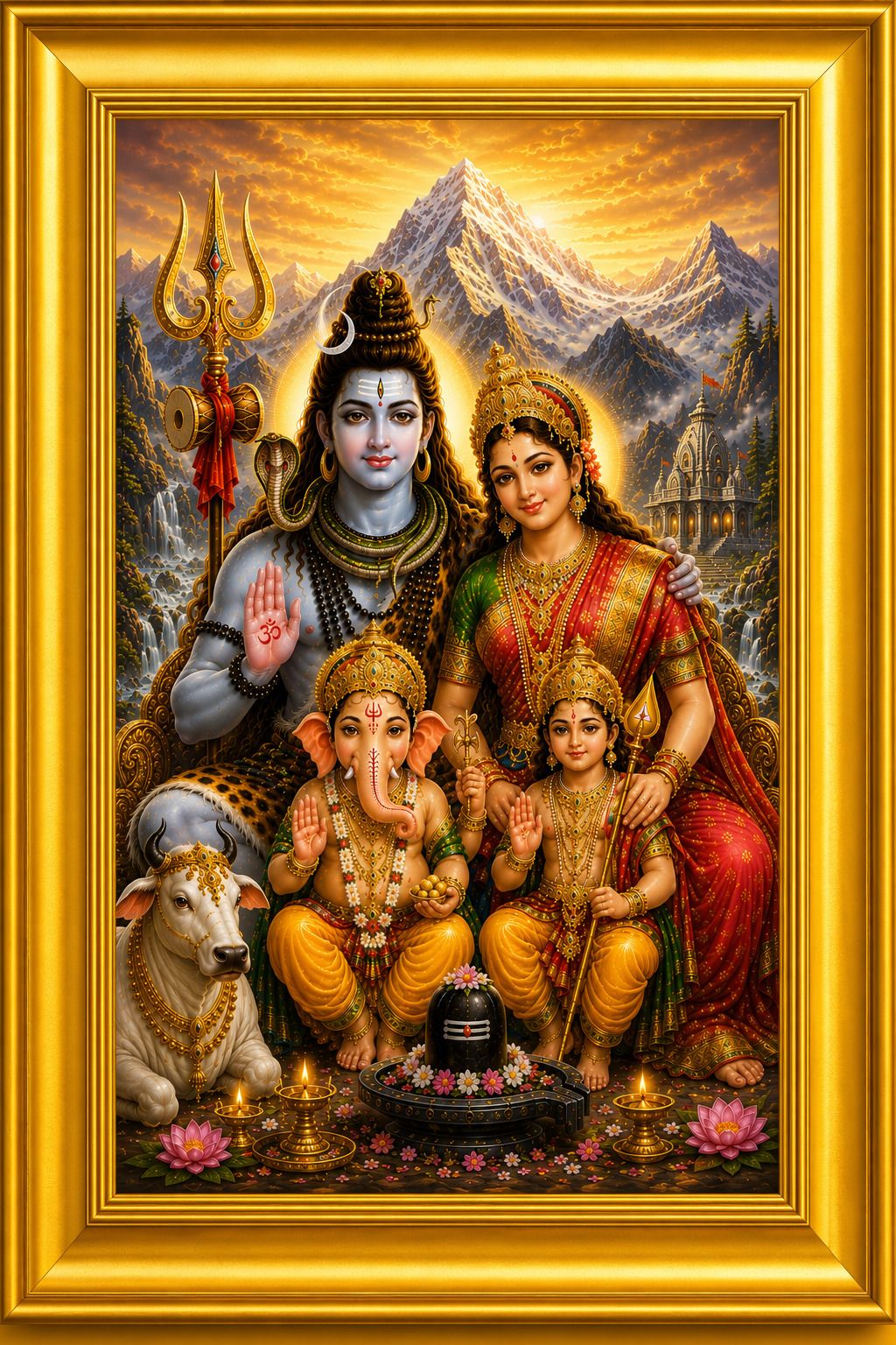 Shiv Parivar Golden Frame Wall Photo for Pooja Room — 24x19 cm