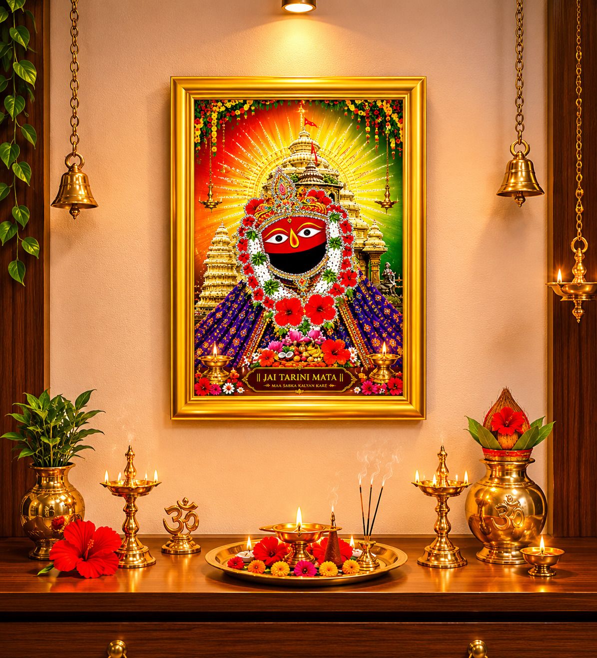 Tarini Mata Premium MDF Photo Frame with Plain Golden Frame — 24x19 cm