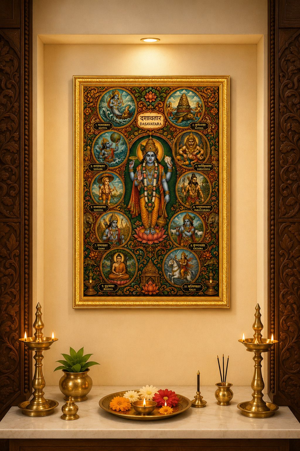 Dasavatara MDF Sublimation Photo Frame with Golden Frame — 24x19 cm