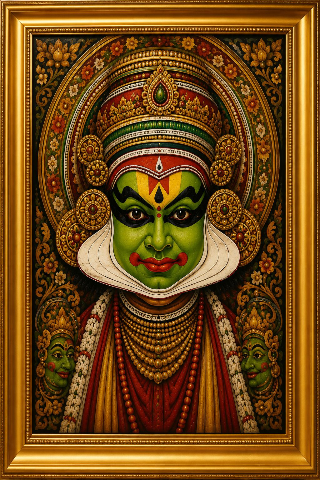 Kathakali Wall Painting with Golden Frame — 24x19 cm
