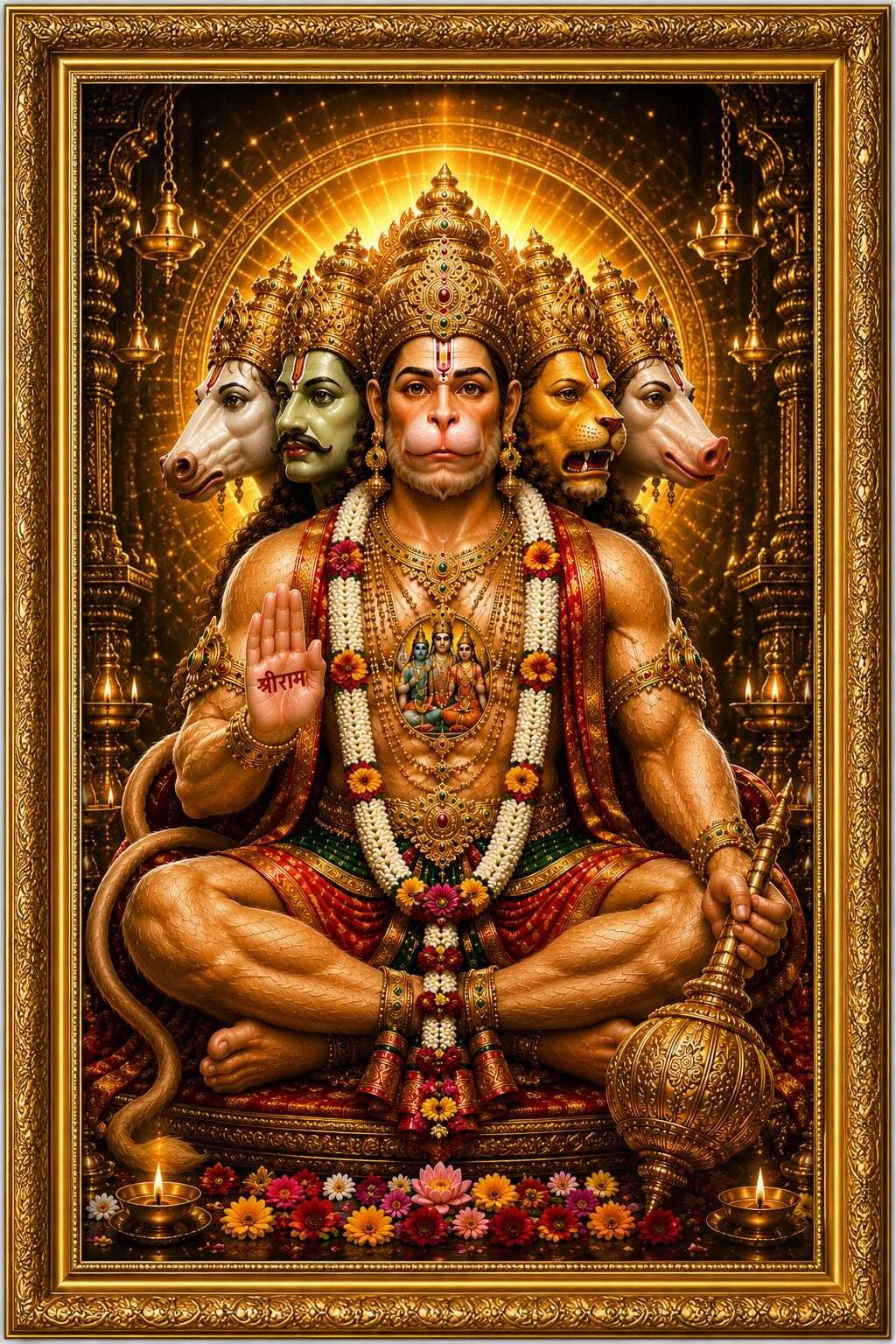 Panchmukhi Hanuman Ji Wall Frame mdf 18x24 Inch — 24x18 inch