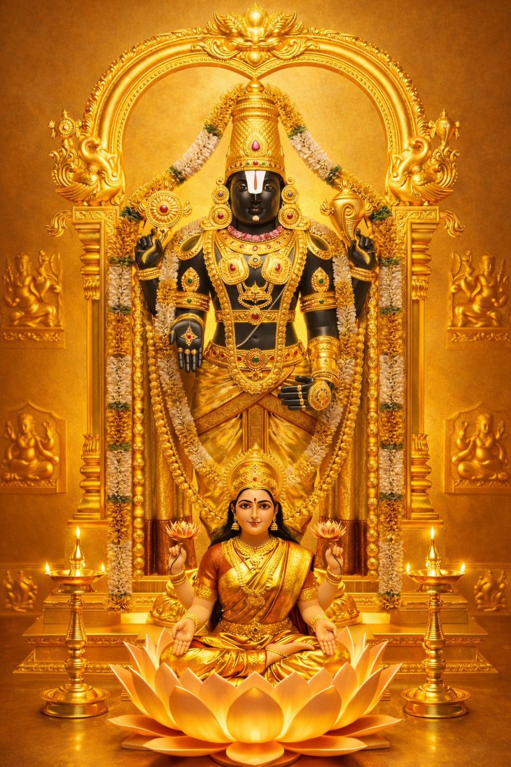 Tirupati Balaji Lord Venkateswara with Goddess Lakshmi Metal Wall 30x60 cm Religious Photo Frame — 60x30 cm