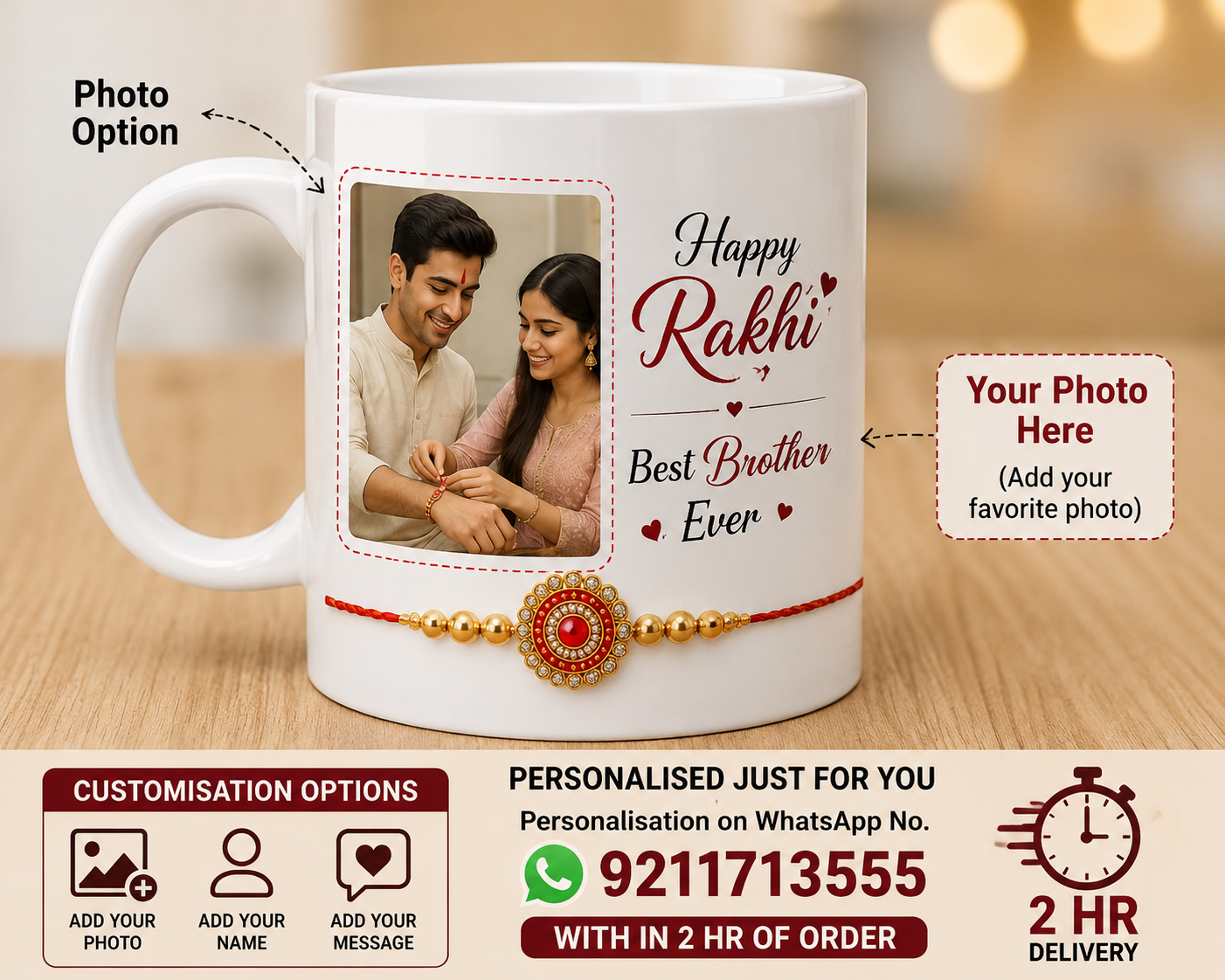 Designer rakhi-customisation9 Assorted Mug, Rakhi Set by SUNINOW