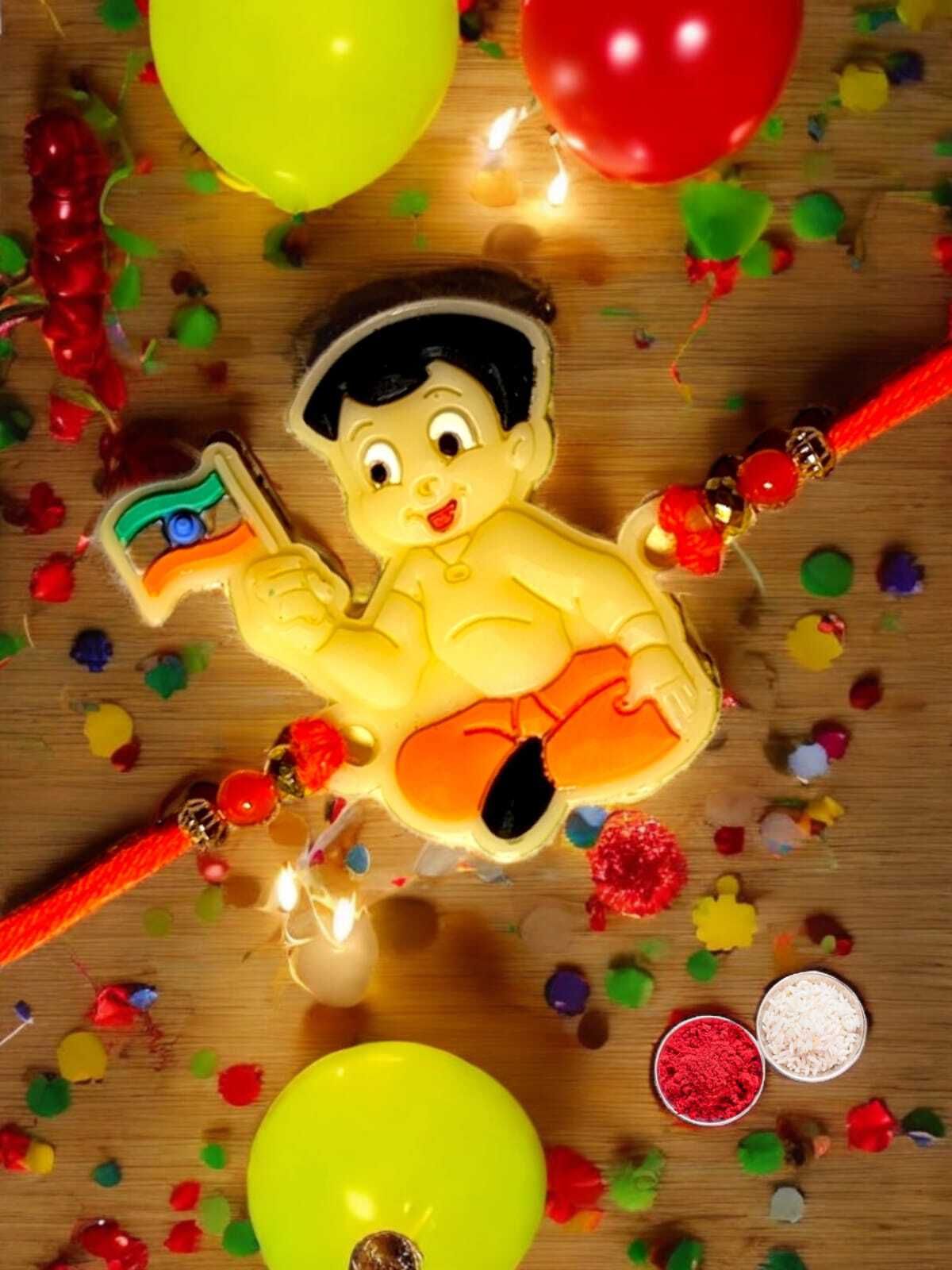 SUNINOW Kids bheem-03 Plastic (PVC) Rakhi Set (1 rakhi , 1 roli , 1 chawal)