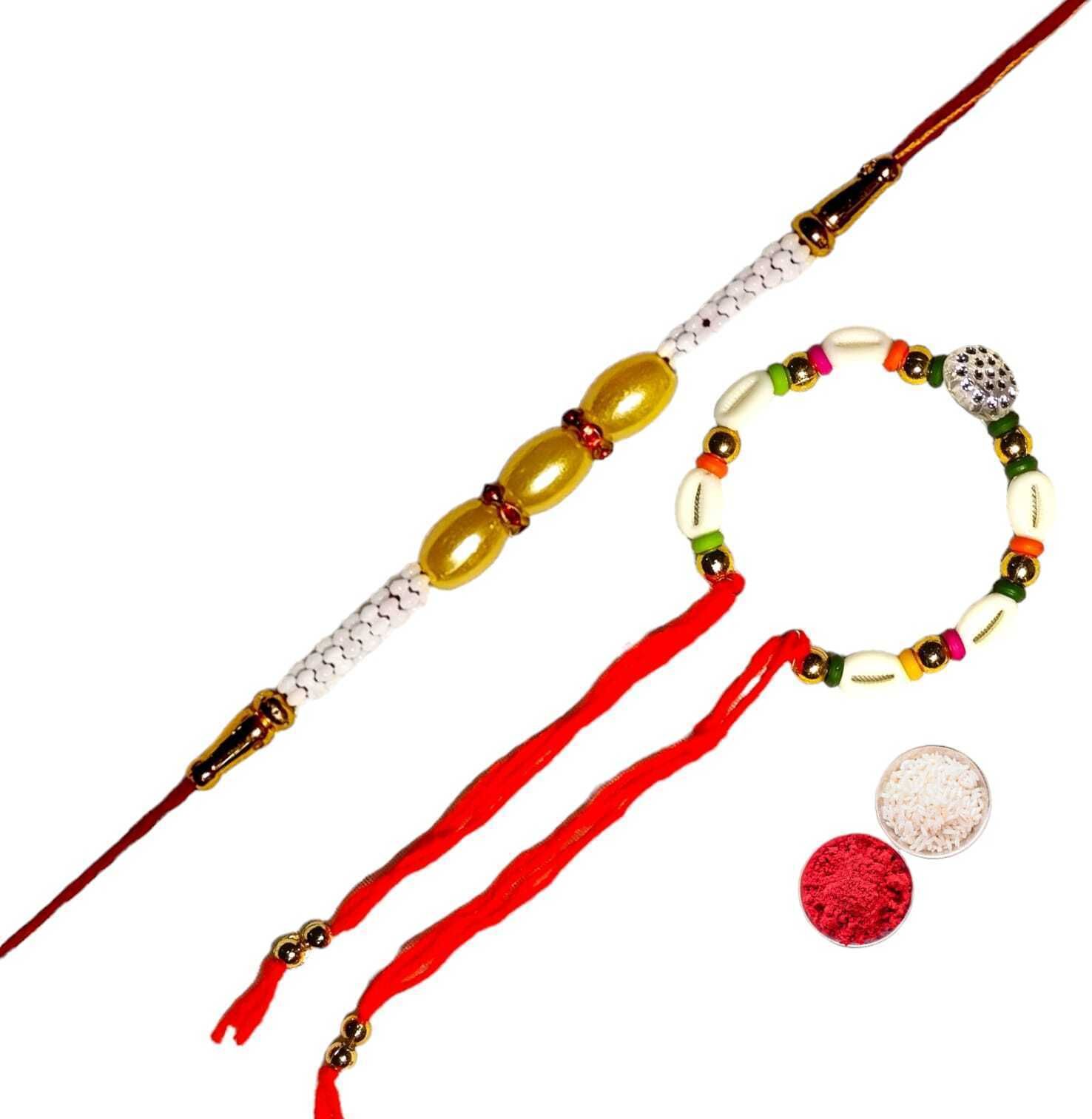 SUNINOW Bhaiya Bhabhi RS-08-K Zardosi Rakhi Set (1 rakhi for brother , 1 rakhi for bhabhi)
