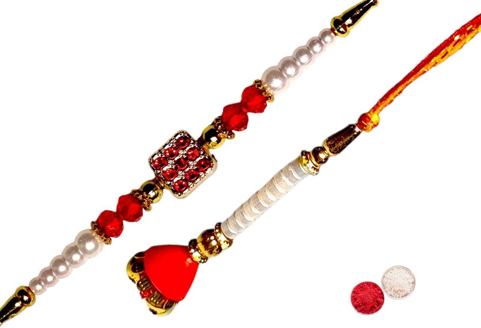 SUNINOW Bhaiya Bhabhi RS-27 Zardosi Rakhi Set (1 rakhi for brother , 1 rakhi for bhabhi)