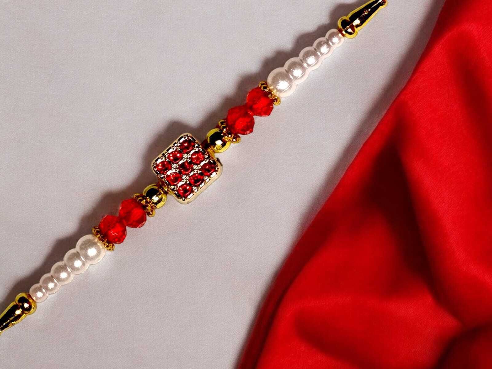 SUNINOW Bhaiya Bhabhi RS-27 Zardosi Rakhi Set (1 rakhi for brother , 1 rakhi for bhabhi)