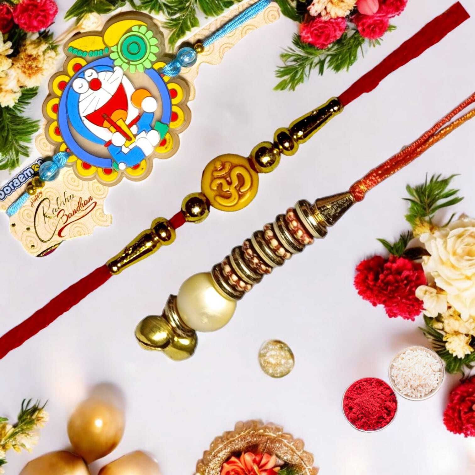 SUNINOW Bhaiya Bhabhi bbk-dlr-01 Pearl Rakhi Set (1 rakhi for brother ; 1 rakhi for bhabhi ; 1 rakhi for kids)