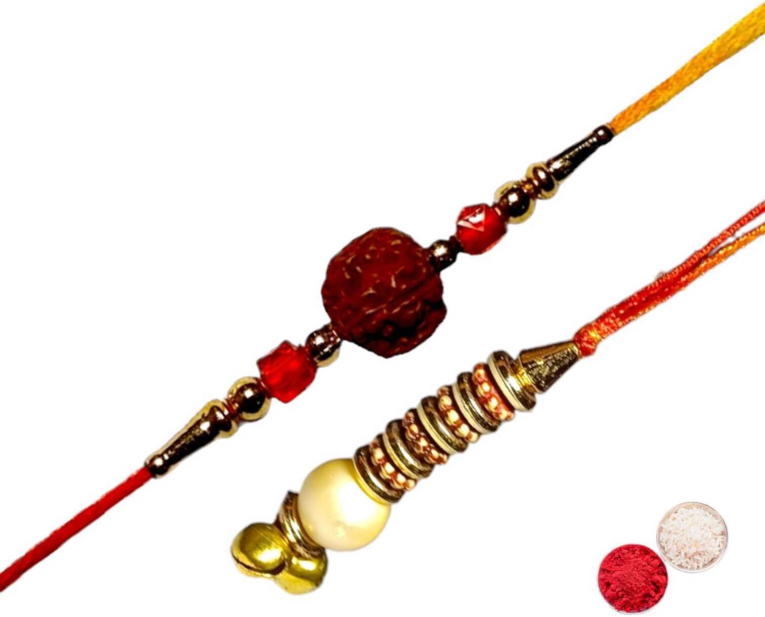 SUNINOW Bhaiya Bhabhi RS-12 Zardosi Rakhi Set (1 rakhi for brother , 1 rakhi for bhabhi)