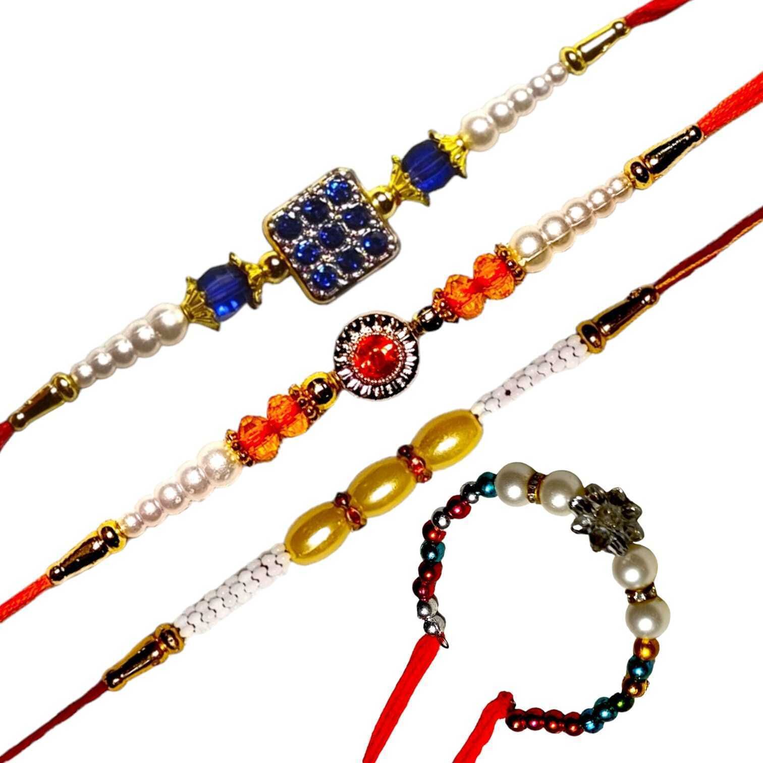 SUNINOW Designer zard-mf-4r-01 Assorted Rakhi Set (4)