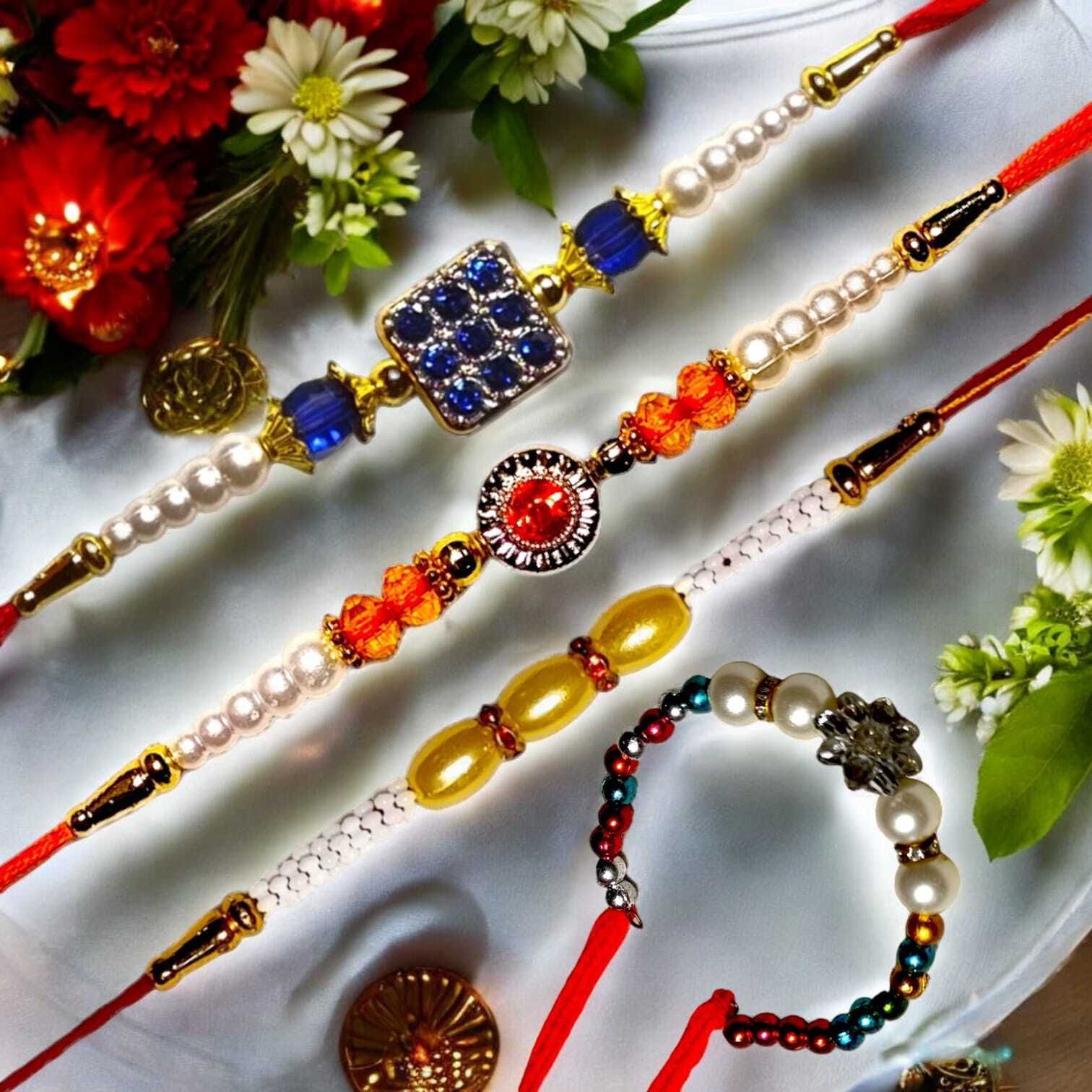 SUNINOW Designer zard-mf-4r-01 Assorted Rakhi Set (4)