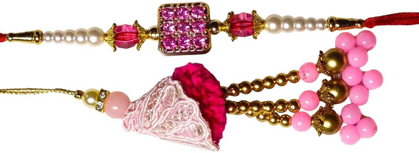 SUNINOW Bhaiya Bhabhi RS-29 Zardosi Rakhi Set (1 rakhi for brother , 1 rakhi for bhabhi)
