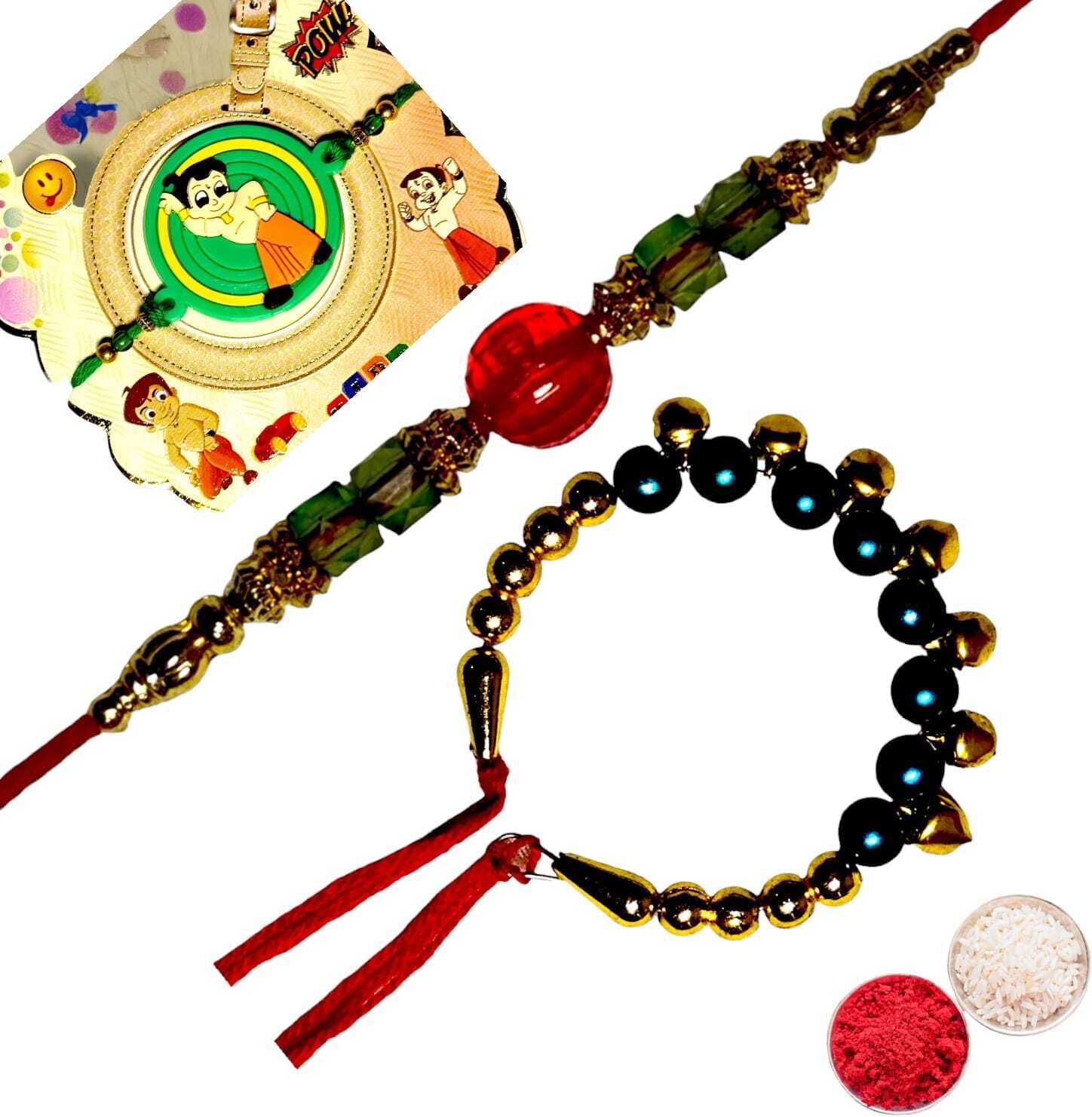 SUNINOW Bhaiya Bhabhi bheem-r-kada-05 Pearl Rakhi Set (1 rakhi for brother ; 1 rakhi for bhabhi ; 1 rakhi for kids)