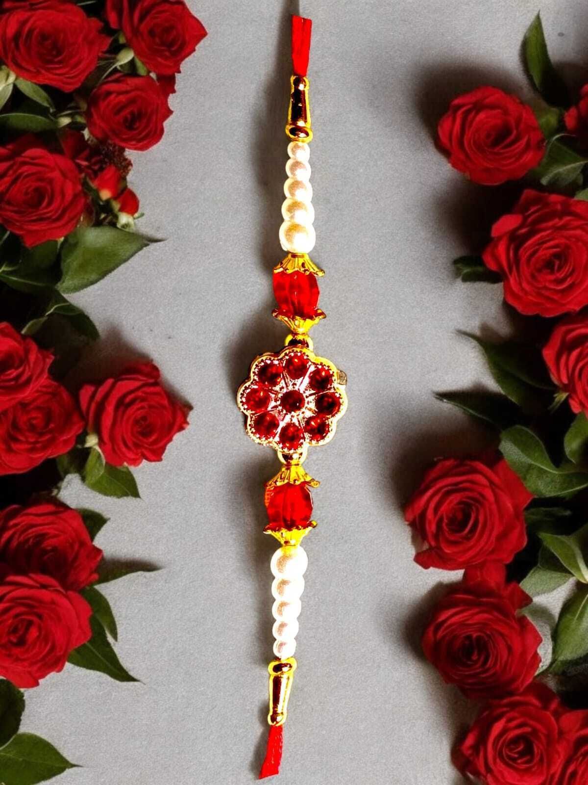 SUNINOW Bhaiya Bhabhi RS-30 Zardosi Rakhi Set (1 rakhi for brother , 1 rakhi for bhabhi)