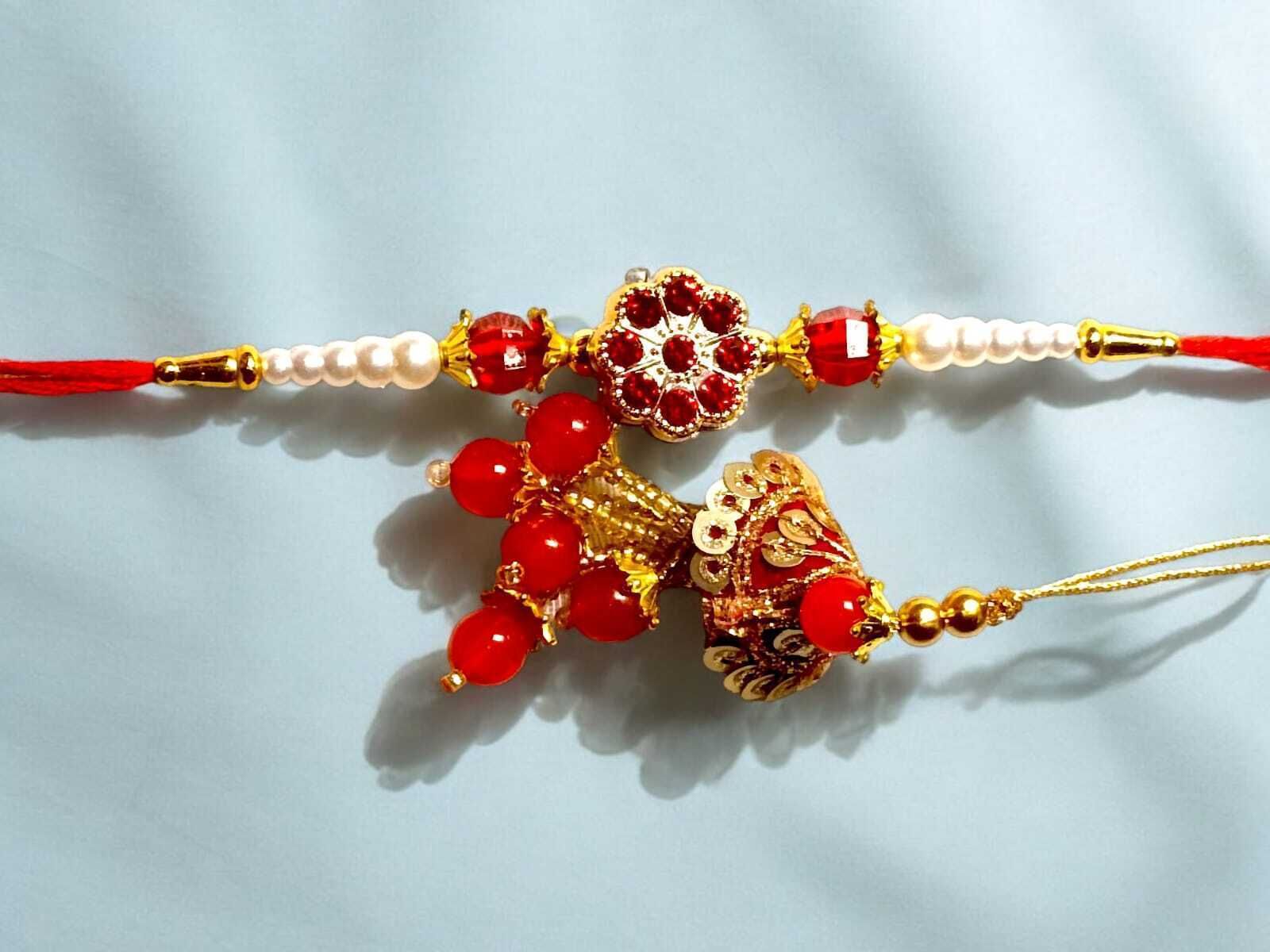 SUNINOW Bhaiya Bhabhi RS-30 Zardosi Rakhi Set (1 rakhi for brother , 1 rakhi for bhabhi)