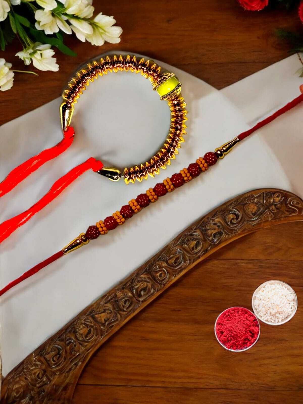 SUNINOW Bhaiya Bhabhi RS-23-K Zardosi Rakhi Set (1 rakhi for brother , 1 rakhi for bhabhi)