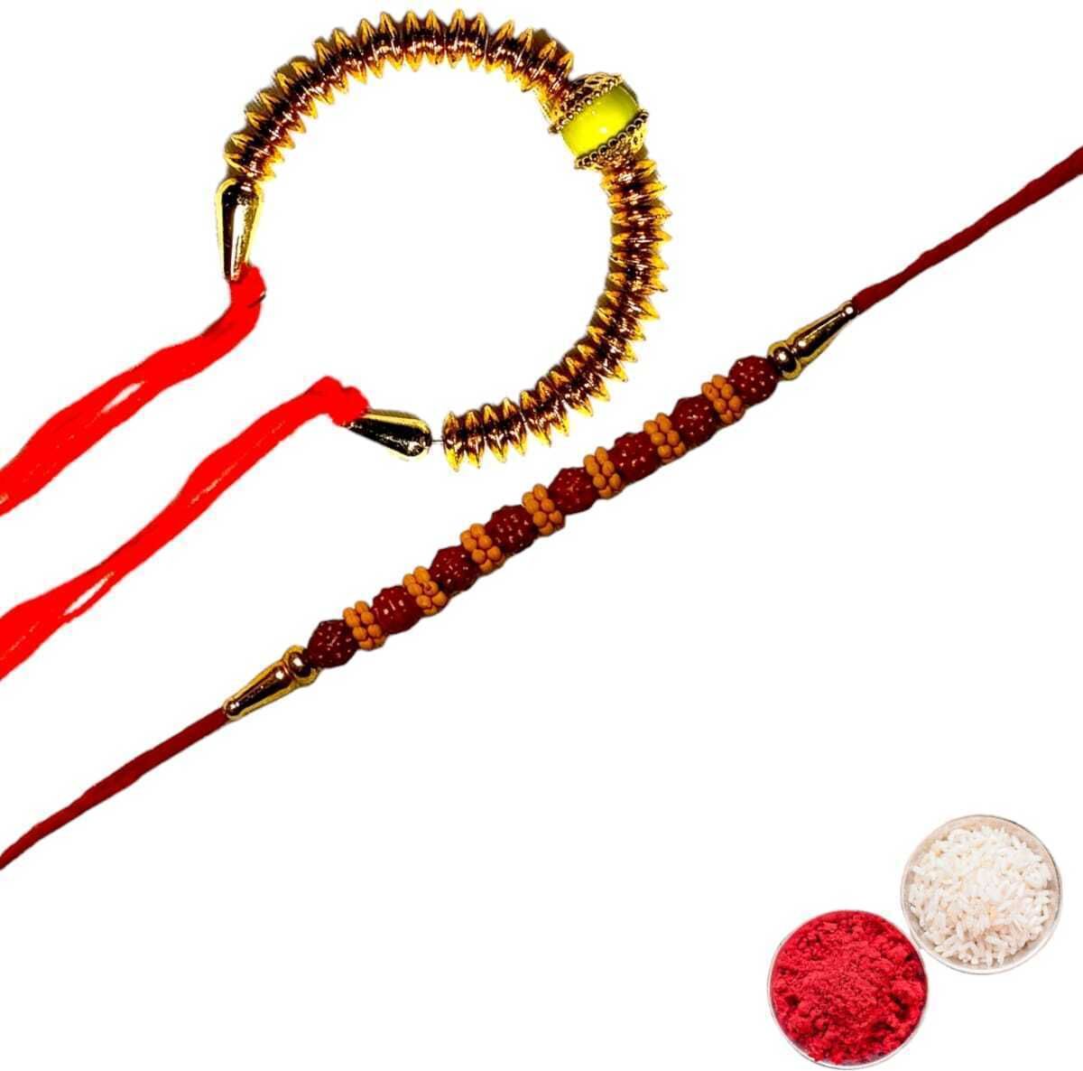 SUNINOW Bhaiya Bhabhi RS-23-K Zardosi Rakhi Set (1 rakhi for brother , 1 rakhi for bhabhi)