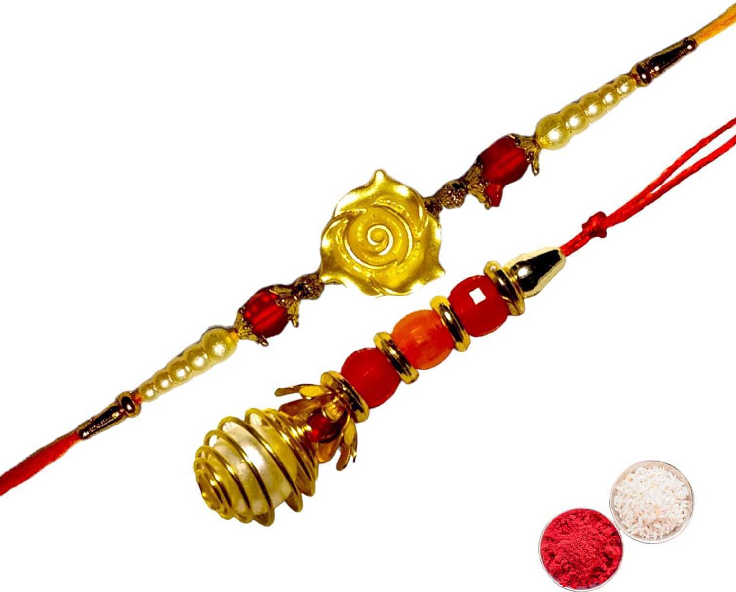 SUNINOW Bhaiya Bhabhi RS-02 Zardosi Rakhi Set (1 rakhi for brother , 1 rakhi for bhabhi)