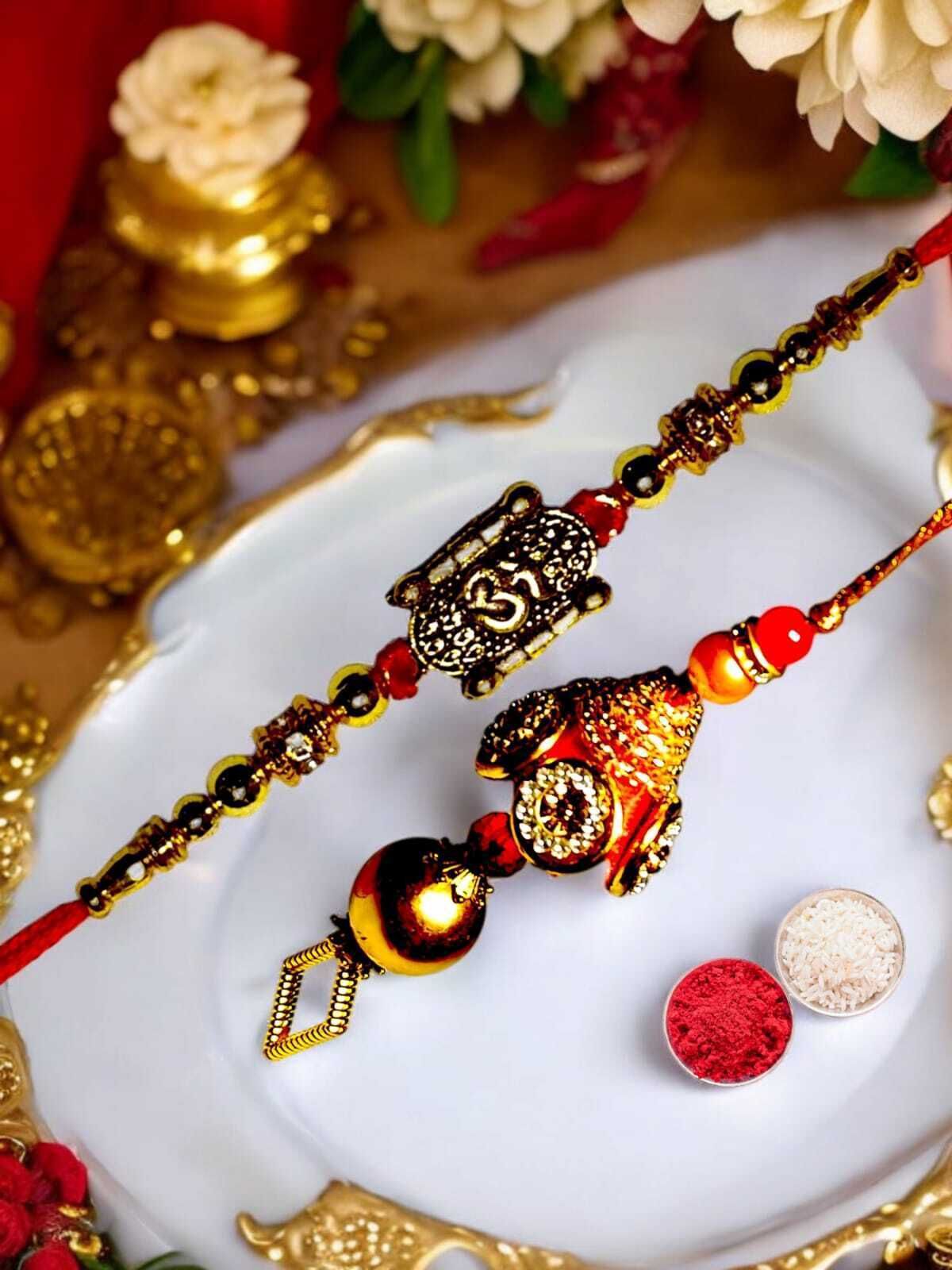 SUNINOW Bhaiya Bhabhi RS-15 Zardosi Rakhi Set (1 rakhi for brother , 1 rakhi for bhabhi)