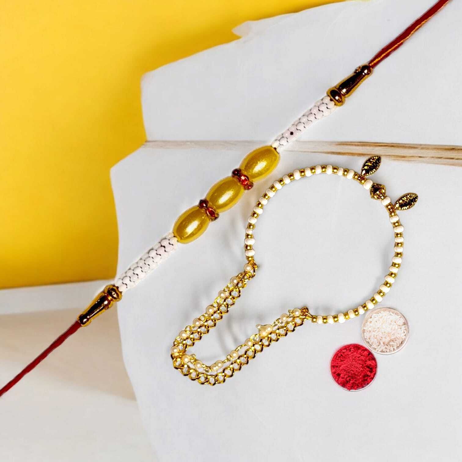SUNINOW Bhaiya Bhabhi RS-09-K Zardosi Rakhi Set (1 rakhi for brother , 1 rakhi for bhabhi)