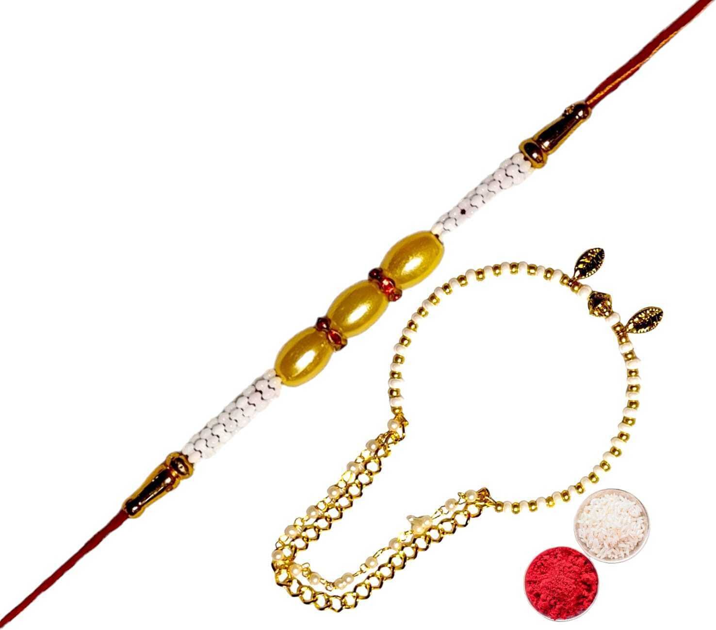 SUNINOW Bhaiya Bhabhi RS-09-K Zardosi Rakhi Set (1 rakhi for brother , 1 rakhi for bhabhi)