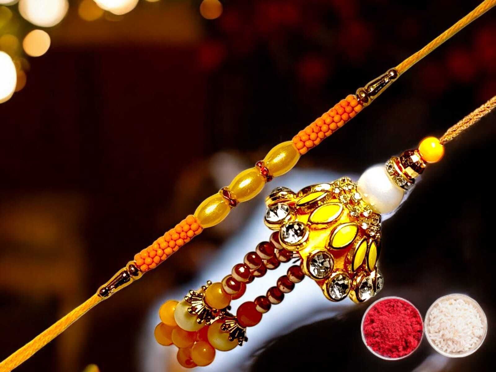 SUNINOW Bhaiya Bhabhi RS-25 Zardosi Rakhi Set (1 rakhi for brother , 1 rakhi for bhabhi)