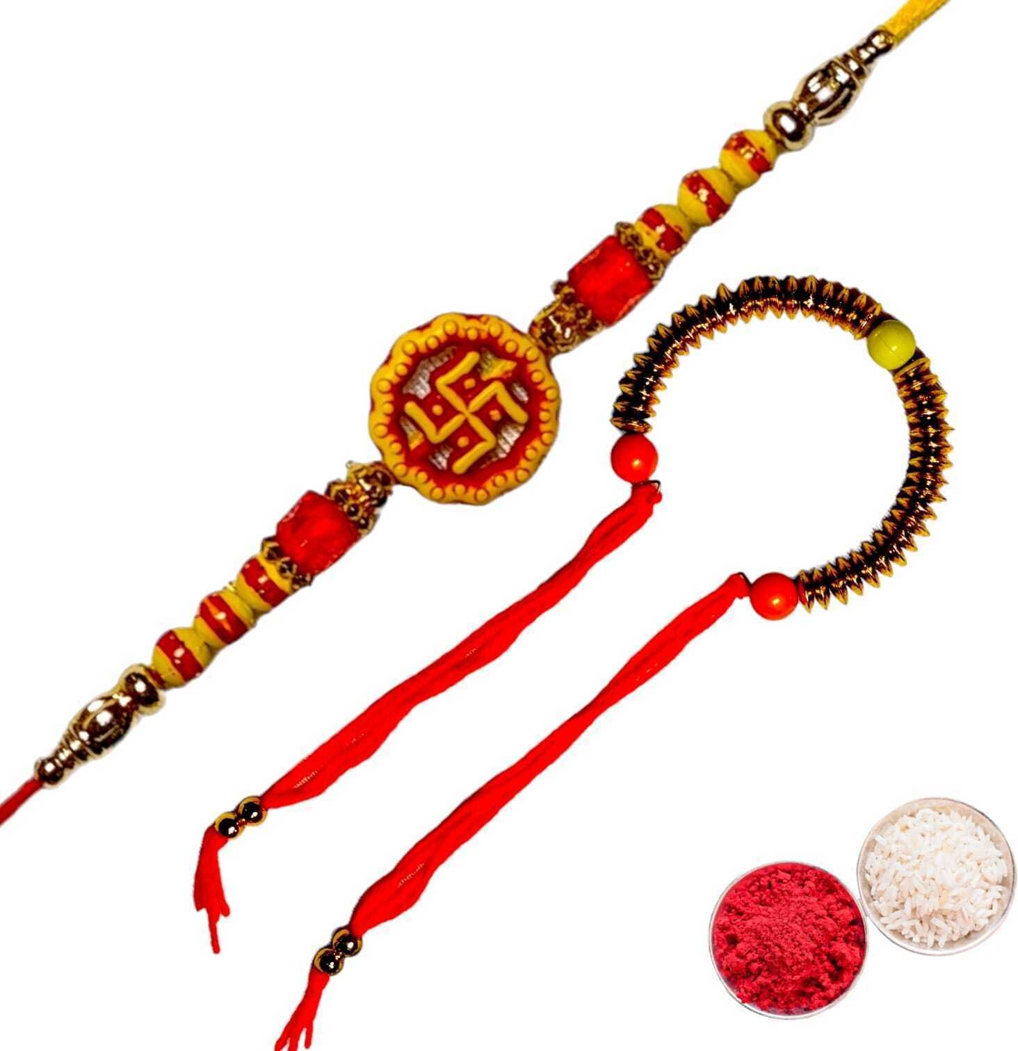 SUNINOW Bhaiya Bhabhi RS-04-K Zardosi Rakhi Set (1 rakhi for brother , 1 rakhi for bhabhi)