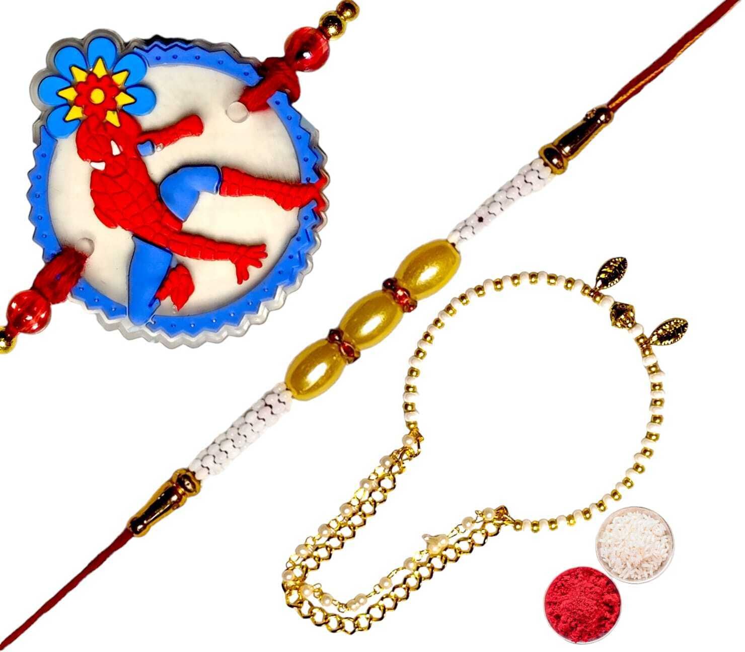 SUNINOW Bhaiya Bhabhi bbk-08-spider Pearl Rakhi Set (1 rakhi for brother ; 1 rakhi for bhabhi ; 1 rakhi for kids)